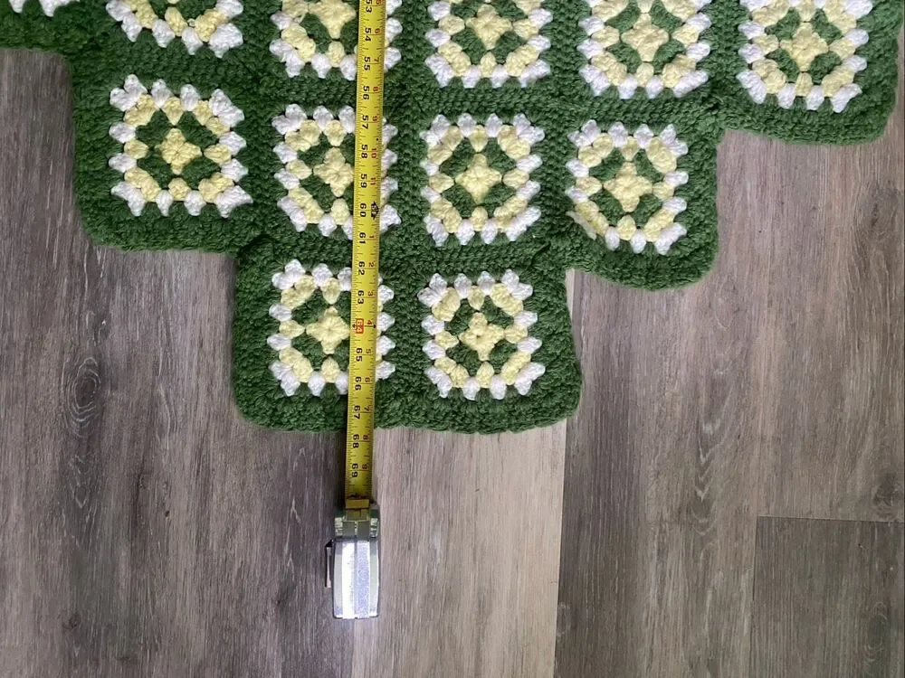 Handmade Crochet Afghan Granny Square Diamond Shape Throw Blanket 58x67 Retro Bo